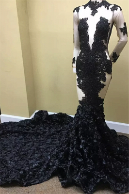 Mangas largas vestidos de fiesta escarpados | Apliques de encaje negro vestidos de noche_1