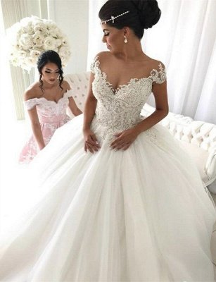 Popular Ball Gown New Arrival Lace Off The Shoulder Elegant Wedding Dresses | Ivory Bridal Gowns_1