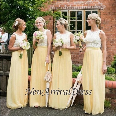 A-line Lace Elegant Sleeveless Chiffon Jewel Bridesmaid Dress_1