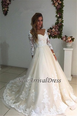 Ivory Backless Long Tulle Appliques New Arrival A-line Lace Sleeves Wedding Dresses_1