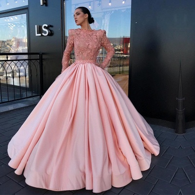 Langarm Ballkleid Rosa Ballkleid | Applikationen Rosa Abendkleider_3