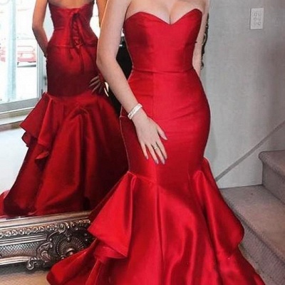 Sweetheart Elegant Red Mermaid Tiered Ruffles Prom Dresses_4