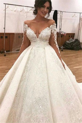 Long Sleeve Sexy Ball Gown Wedding Dresses | Sheer Tulle Lace Appliques  Bridal Gowns_2