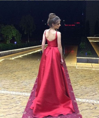 Elegant Red Straps Sleeveless A-line Zipper Prom Dress_3