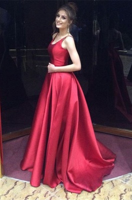 Elegant Red Straps Sleeveless A-line Zipper Prom Dress_1