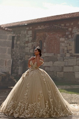 Hors De L'épaule Fleurs Magnifique Robe De Mariée Puffy Tulle Perlé Cristaux Robe De Bal Princesse Robe De Mariée_3