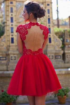 Cap Sleeves Lace Homecoming Dresses RedOpen Back   Hoco Dress HC0012_3