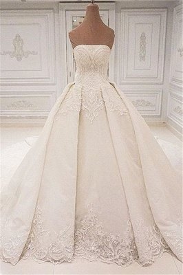 Elegant Strapless Lace Wedding Dresses 2021 | Glamorous Overskirt Bridal Ball Gowns_1