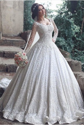 Beautiful Floor Length Long Sleeve Ball Gown Wedding Dresses BA3046_1