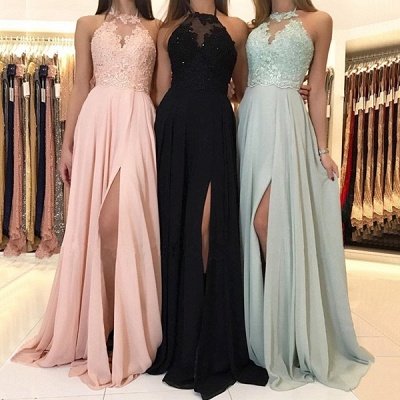 Elegant Halter Lace Evening Dress | 2021 Long Chiffon Prom Dress With Slit_3