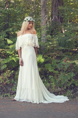 Sesxy  Bohemian Wedding Dresses | Off The Shoulder Boho Beach Wedding Gown BO6883_3