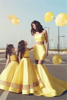Yellow Mother& Daughter Dresses | Strapless Sheer Sexy Mermaid Formal Dresses_2