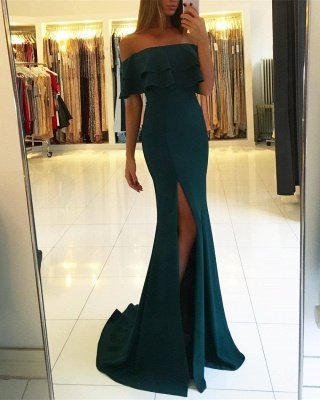 Simple Strapless Front Split Prom Dress | Dark Green Prom Dress_1
