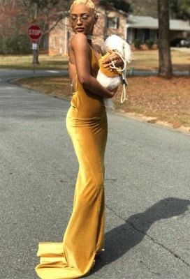 Sexy Gold Bodycon Sleeveless Spaghetti Strap Long Prom Dress_1