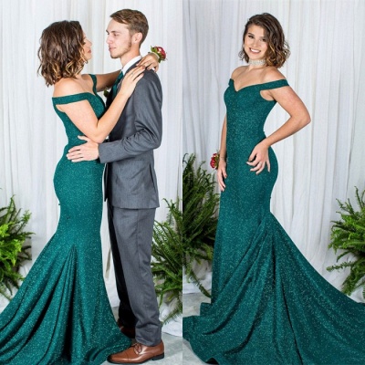 Robe de bal verte à épaules dénudées | Robes de soirée sirène à paillettes_3