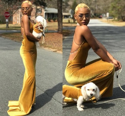 Sexy Gold Bodycon Sleeveless Spaghetti Strap Long Prom Dress_3