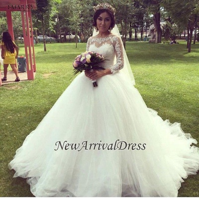Elegant Long Sleeve  Online Princess Lace Appliques Glamorous Ball Gown Wedding Dresses_1