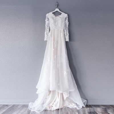 Elegant Appliques A-line Ruffles Wedding Dresses | Lace Long Sleeve Bridal Gowns Online_4