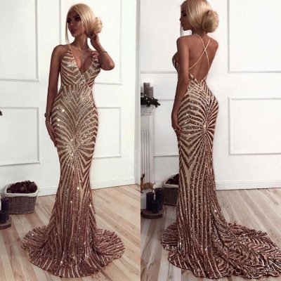 Sexy Sequined Mermaid Spaghetti Strap Prom Dress | Backless Prom Dress_3