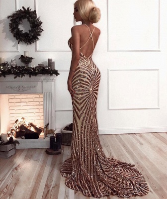 Sexy Sequined Mermaid Spaghetti Strap Prom Dress | Backless Prom Dress_4