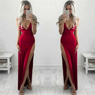 Deep V-cou longues robes formelles bon marché | Robe De Soirée Sexy Fendue Sur Le Côté en ligne_3