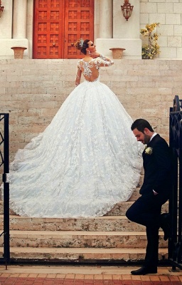 Long Sleeve Ball Gown Wedding Dress  Court Train Custom Made Bridal Gowns_3