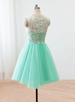 Short Lace Homecoming Dresses Sheer Buttons Back Elegant Mint Prom Dresses_3