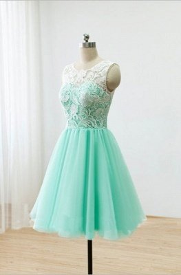 Short Lace Homecoming Dresses Sheer Buttons Back Elegant Mint Prom Dresses_1