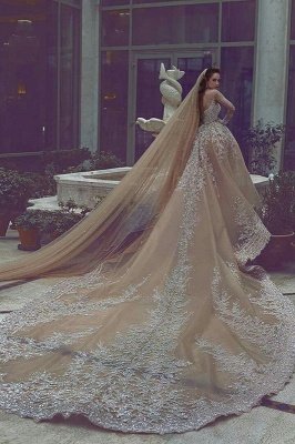 Sparkling Appliques Champagne Ball Gown Wedding Dresses |Luxurious Beads Sequins Long Sleeve Bridal Gowns_3