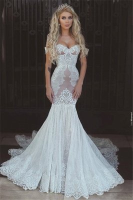 Mermaid Off The Shoulder Wedding Dresses  | Sexy Open Back Lace Bridal Gowns BA7275_2