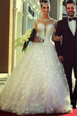 Long Sleeve Ball Gown Wedding Dress  Court Train Custom Made Bridal Gowns_2