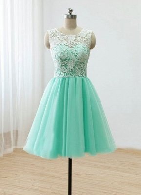 Short Lace Homecoming Dresses Sheer Buttons Back Elegant Mint Prom Dresses_2