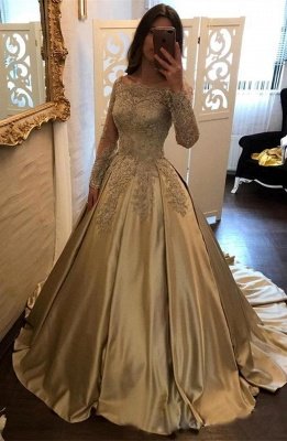Delicate Long Sleeve Off-the-shoulder A-line Lace Appliques Prom Dress_1