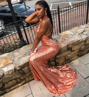 Sequins Prom Dress |Mermaid Halter Evening Party Gowns BK0_4