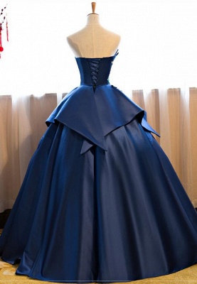 Strapless Peplum Dark-Blue Elegant Puffy Embroidery Long Prom Dresses_3