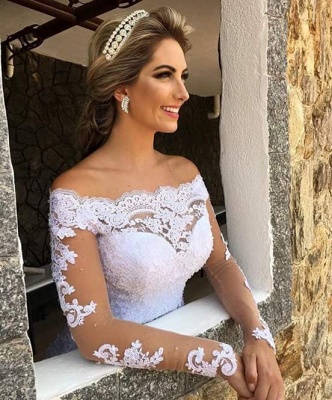 Button Long Sleeve Princess Custom Made Lace Wedding Dresses  Online_3