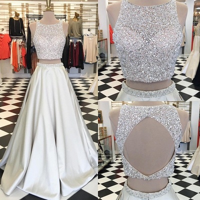 Crystals Gorgeous Custom Made Evening  Gowns | A-line Two Piece Sleeveless Jewel Prom Dresses_3