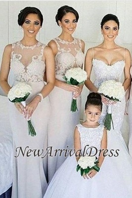 Sheath-Column Sleeves Scoop-neckline Lace Sweep-train Bridesmaid Dress_3