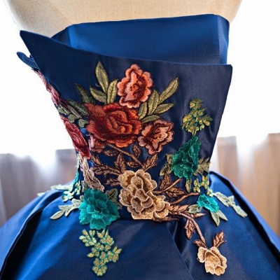 Strapless Peplum Dark-Blue Elegant Puffy Embroidery Long Prom Dresses_4
