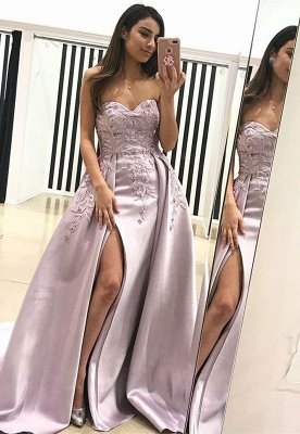 Precioso vestido de noche de novia | Vestido de fiesta con apliques de encaje 2021 con abertura BA9853_1