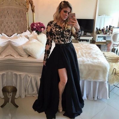 Sexy Black Long Sleeve Evening Dress | 2021 Lace Prom Dress_3
