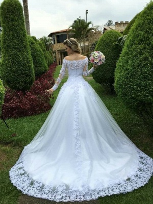 Button Long Sleeve Princess Custom Made Lace Wedding Dresses  Online_4