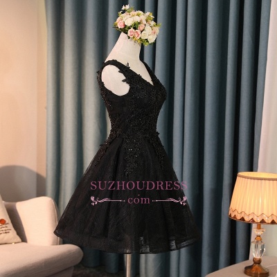 Lace Appliques New Arrival Black Custom Made A-line Beads Sexy Short Homecoming Dresses_1