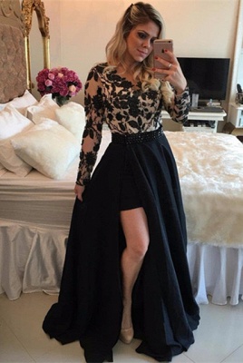 Sexy Black Long Sleeve Evening Dress | 2021 Lace Prom Dress_1