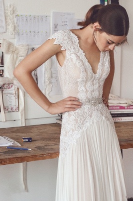Chiffon Cap Sleeve Crystals Long Glamorous Wedding Dress_3