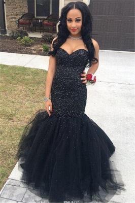 Dress Tulle Mermaid Beading Sexy Prom Black Sleeveless Evening Gown_3