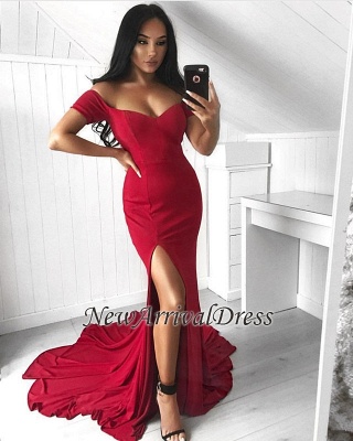 Mermaid Split Off-the-Shoulder Sexy Long Prom Dress_1