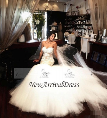Tulle Sleeveless Elegant New Arrival Mermaid Sweetheart Beautiful Lace Appliques Wedding Dresses_1