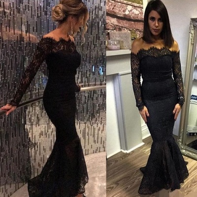 Off-shoulder Elegant Lace Black Prom Dress | Long Sleeve Prom Dress_3