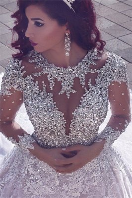 Robes de mariée en cristal de perles de luxe en tulle transparent | Traîne cathédrale Dentelle Robe de bal Robes de mariée_2